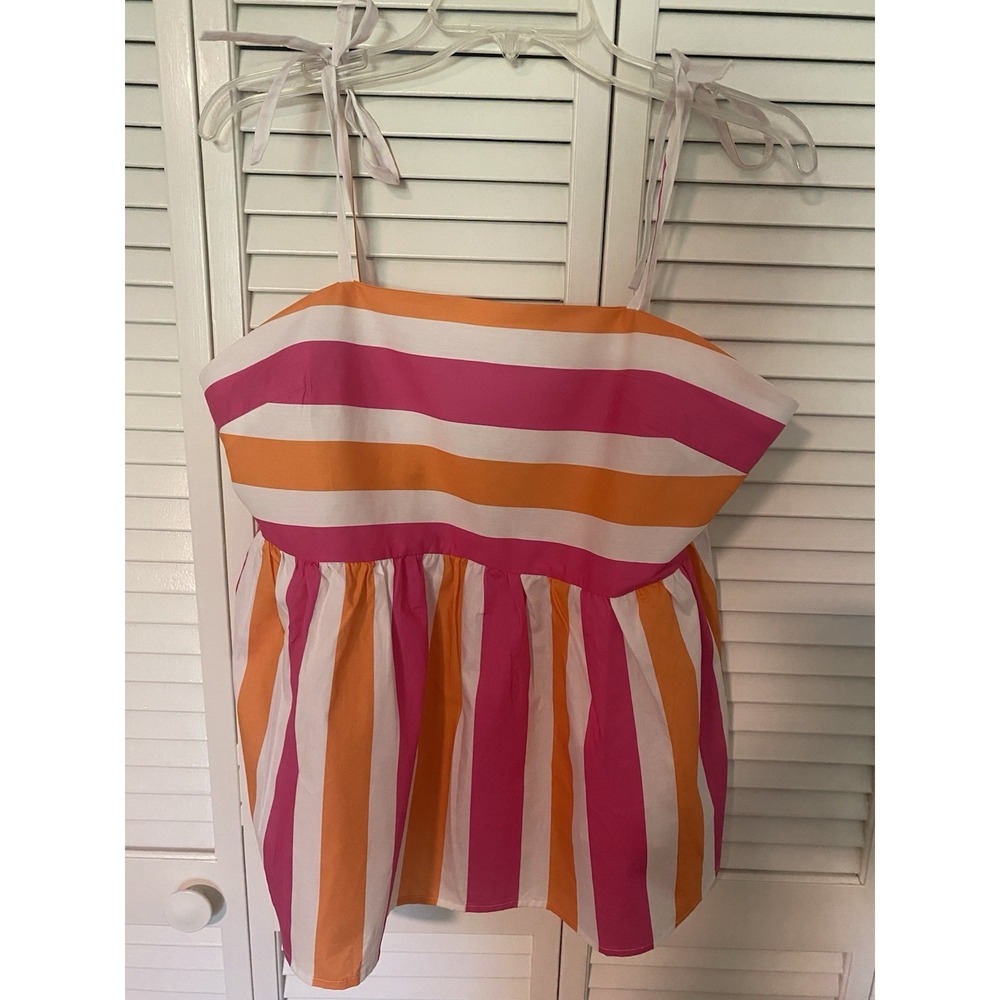 Chic Soul 2X Striped Tie Shoulder Peplum Top EUC 100% Cotton Dopamine Dressing